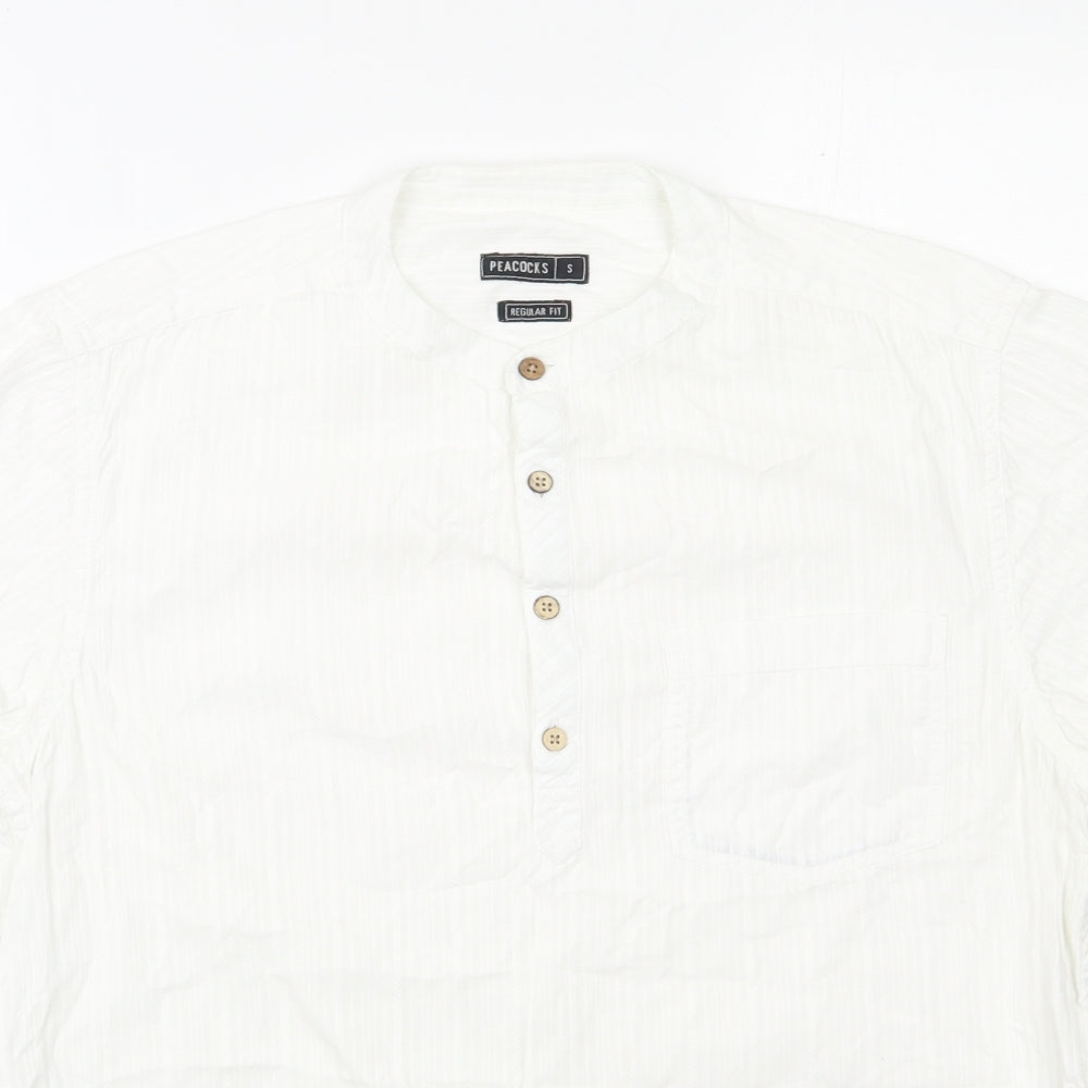 Peacocks Mens White  Cotton  Button-Up Size S Round Neck Button