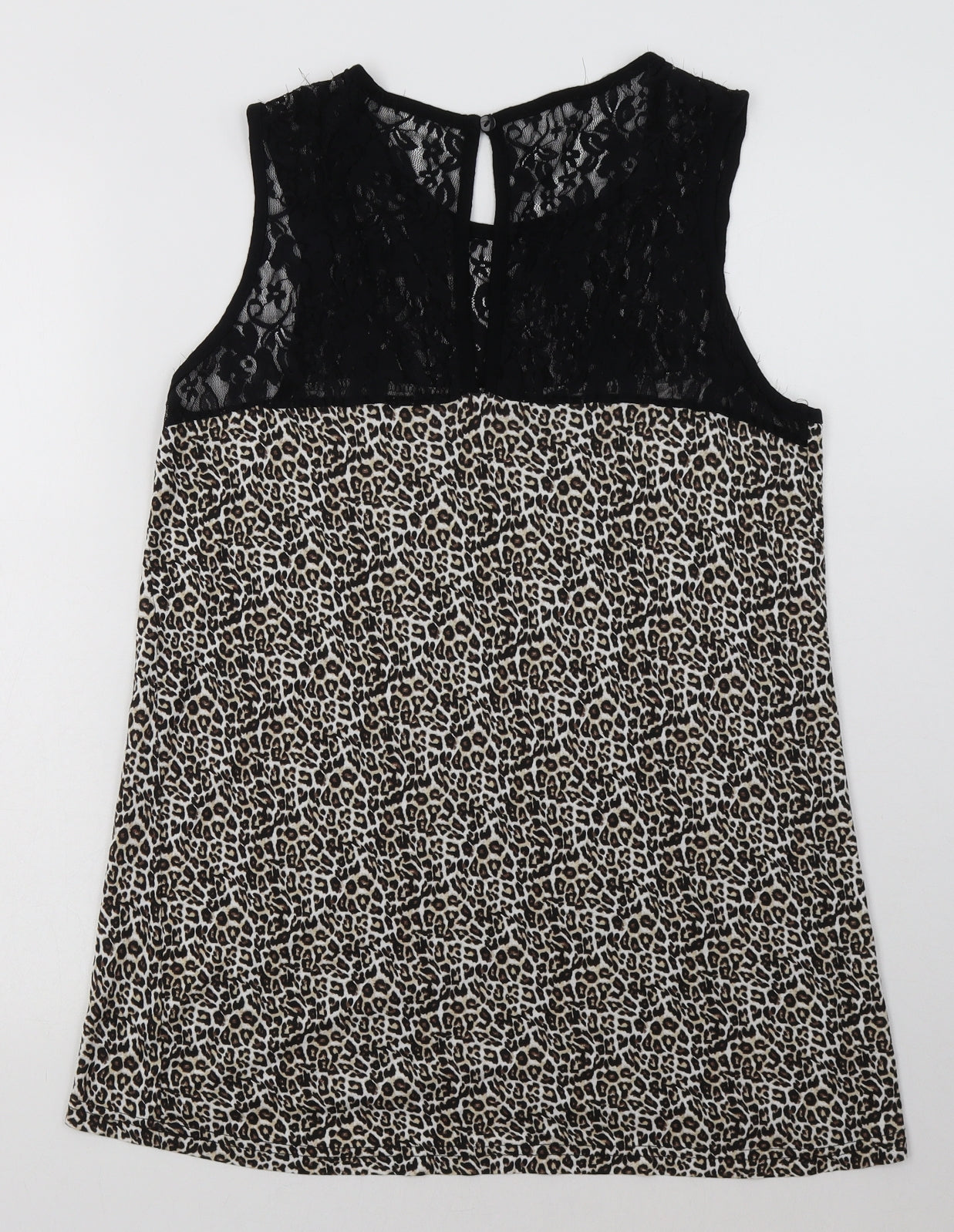 Preworn Womens Brown Animal Print Polyamide Basic Tank Size 12 Crew Neck - lace detail at top