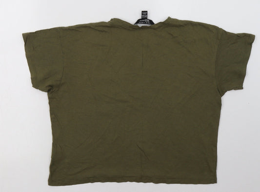 New Look Girls Green  Cotton Cropped T-Shirt Size 14-15 Years Crew Neck Pullover