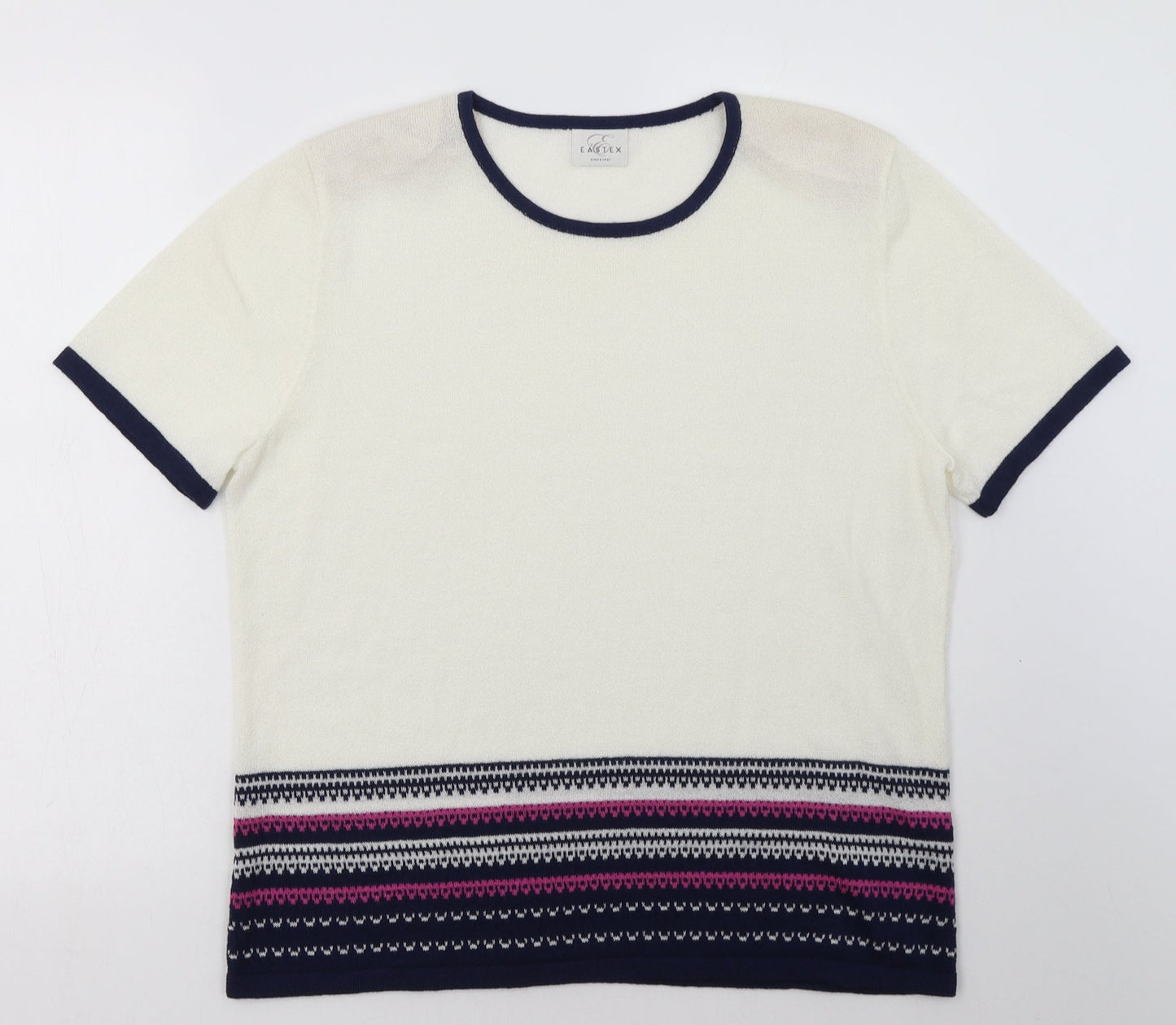 eastext Womens White Geometric Acrylic Pullover Sweatshirt Size 14  Pullover