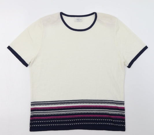 eastext Womens White Geometric Acrylic Pullover Sweatshirt Size 14  Pullover