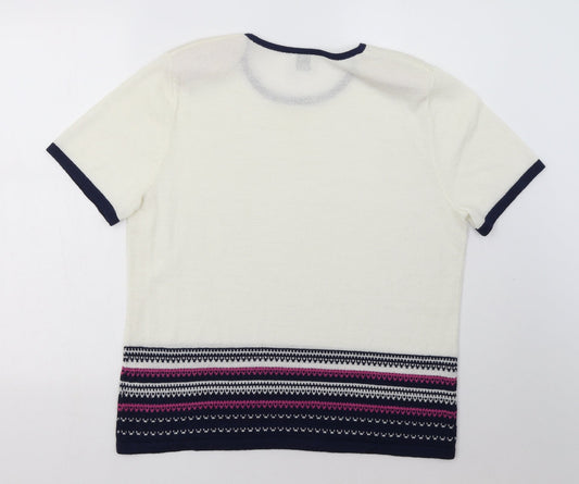 eastext Womens White Geometric Acrylic Pullover Sweatshirt Size 14  Pullover