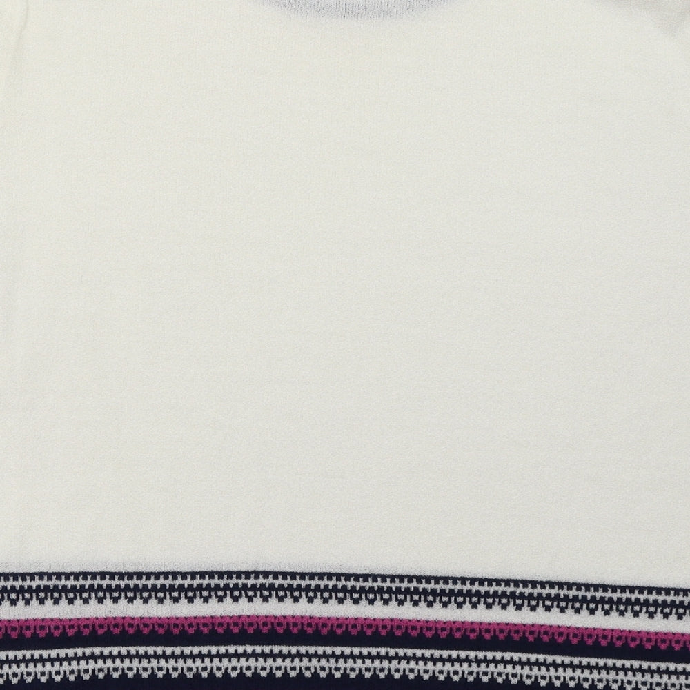 eastext Womens White Geometric Acrylic Pullover Sweatshirt Size 14  Pullover