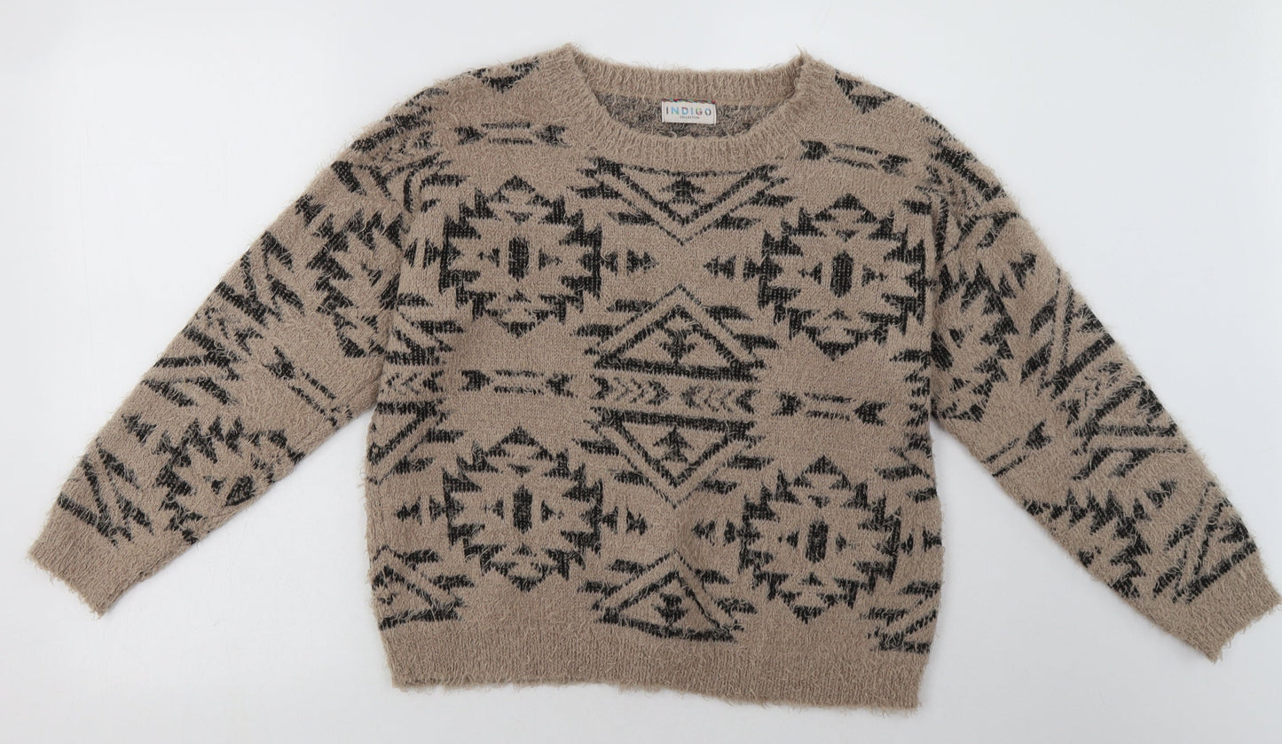 Marks and Spencer Womens Brown Geometric Acrylic Pullover Sweatshirt Size 12  Pullover