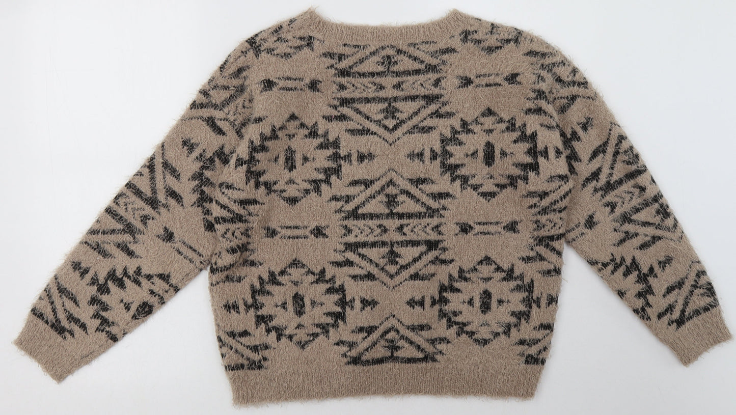 Marks and Spencer Womens Brown Geometric Acrylic Pullover Sweatshirt Size 12  Pullover