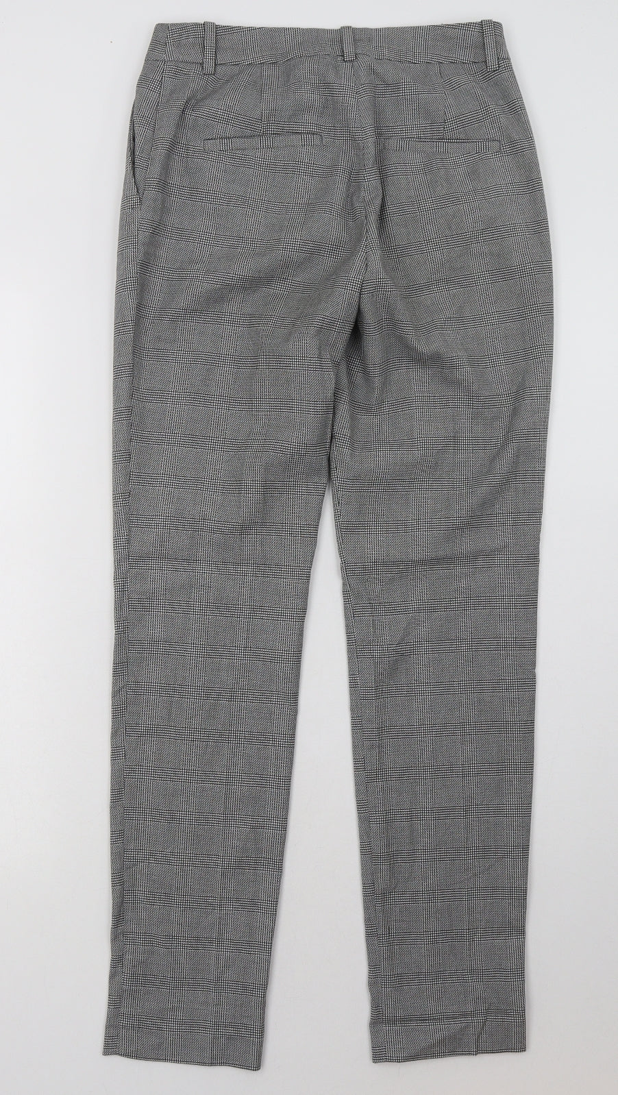 H&M Womens Grey Check Polyester Trousers  Size 4 L32 in Regular Hook & Eye