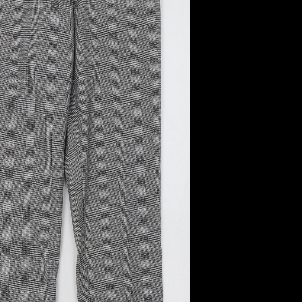 H&M Womens Grey Check Polyester Trousers  Size 4 L32 in Regular Hook & Eye