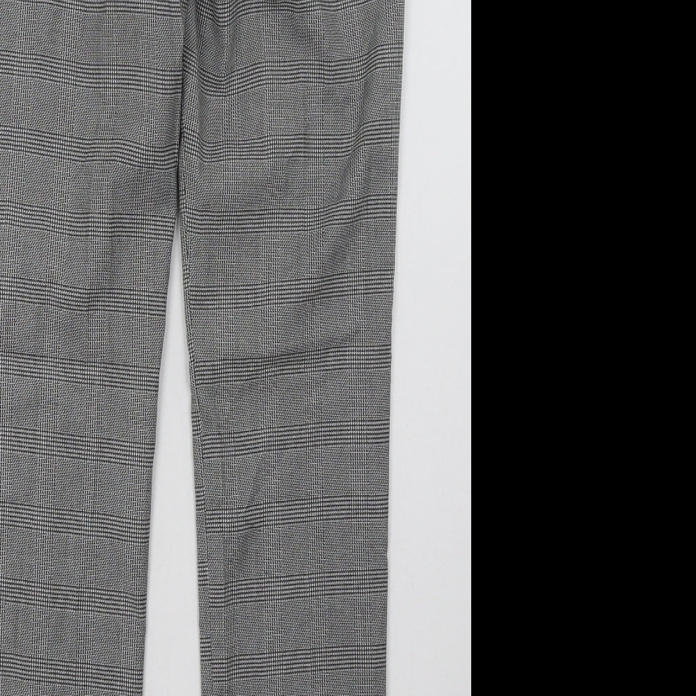 H&M Womens Grey Check Polyester Trousers  Size 4 L32 in Regular Hook & Eye