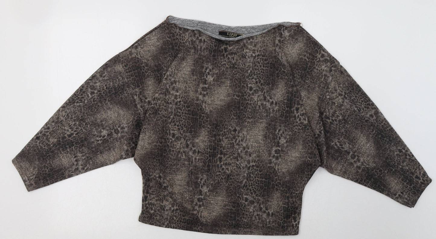 Lipsy Womens Brown Animal Print Polyester Pullover Sweatshirt Size 4  Pullover