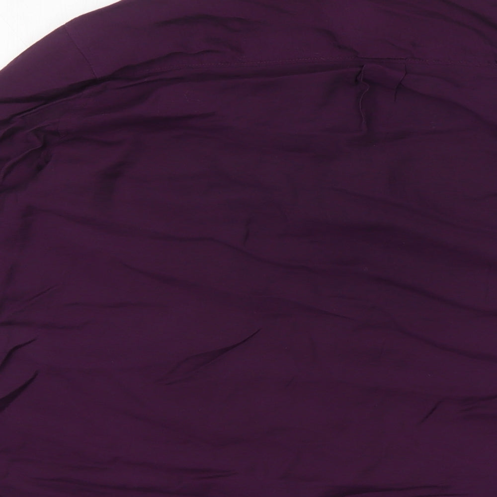 Roz & Ali Womens Purple  Nylon Basic Button-Up Size L Collared