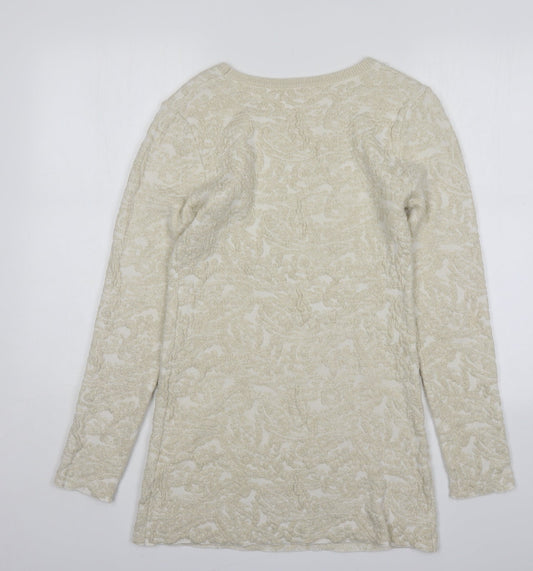 Sweewe Womens Gold Round Neck Floral Polyamide Pullover Jumper Size S