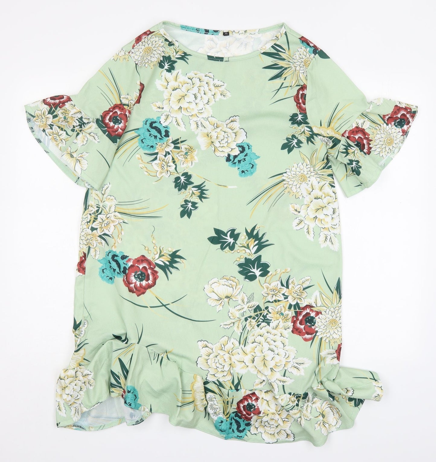 Preworn Womens Multicoloured Floral Polyester A-Line  Size XL  Round Neck