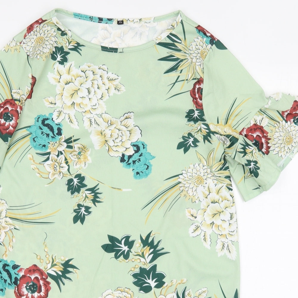 Preworn Womens Multicoloured Floral Polyester A-Line  Size XL  Round Neck