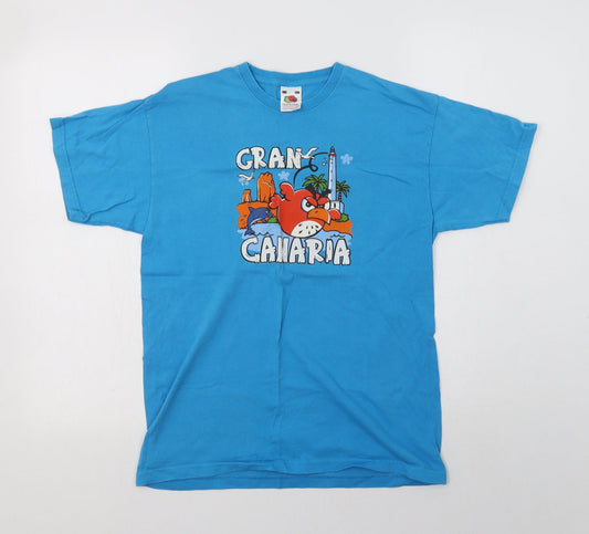 Fruit of the Loom Boys Blue  Cotton Basic T-Shirt Size 12-13 Years Crew Neck  - Gran Canaria