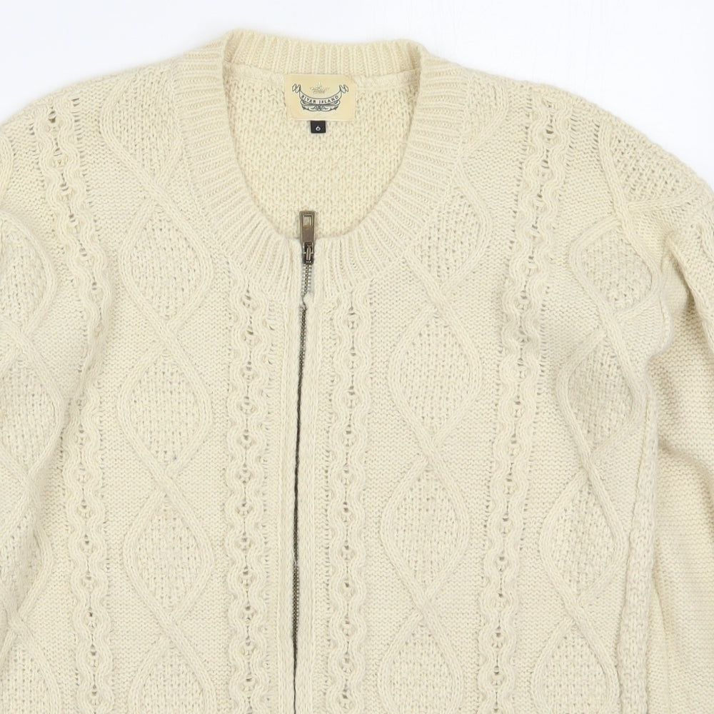 River Island Womens Beige Round Neck  Acrylic Full Zip Jumper Size 6