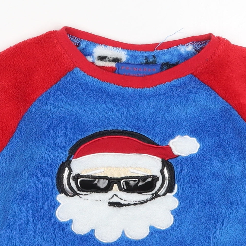Primark Boys Blue Solid Polyester  Pyjama Top Size 4-5 Years  Pullover - Red Ho Ho Ho Santa