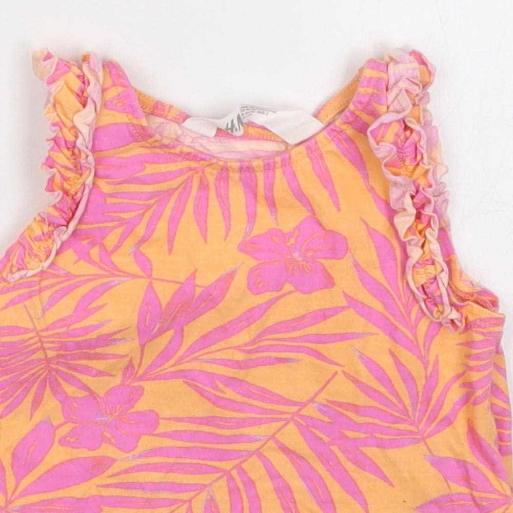 H&M Girls Pink Floral Cotton Basic Tank Size 18-24 Months Round Neck Pullover - Orange