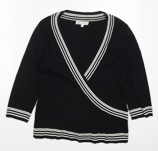 Authentic Clothing Company Womens Black V-Neck Striped Viscose Pullover Jumper Size L