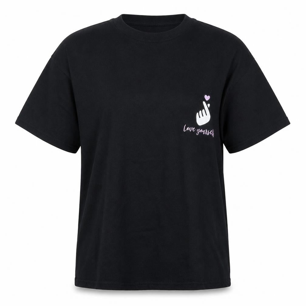 Port Company Womens Black  Cotton Basic T-Shirt Size M Crew Neck - Love Yourself