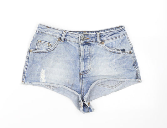 Topshop Moto Womens Blue  Cotton Hot Pants Shorts Size 26 in  Regular Button