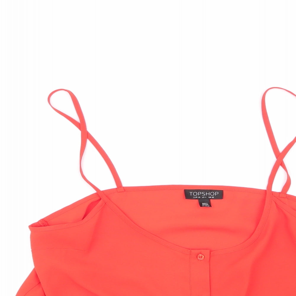 Topshop Womens Orange  Polyester Basic Blouse Size 10 Round Neck