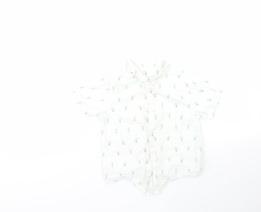 Matalan Boys Multicoloured Geometric 100% Cotton Basic Button-Up Size 4-5 Years Collared  - palm trees