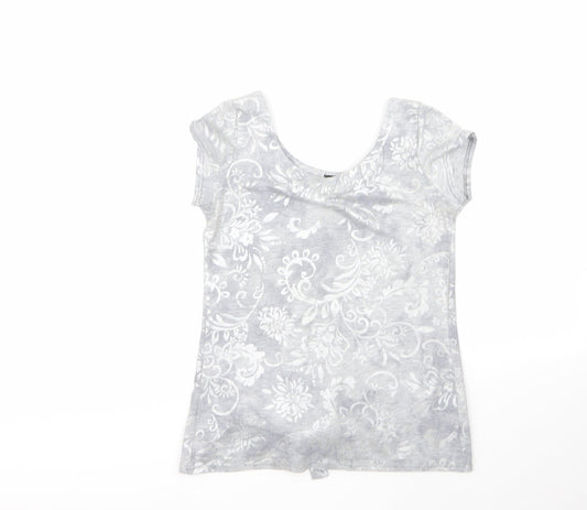 fii Womens Grey Floral Viscose Basic Blouse Size M Roll Neck