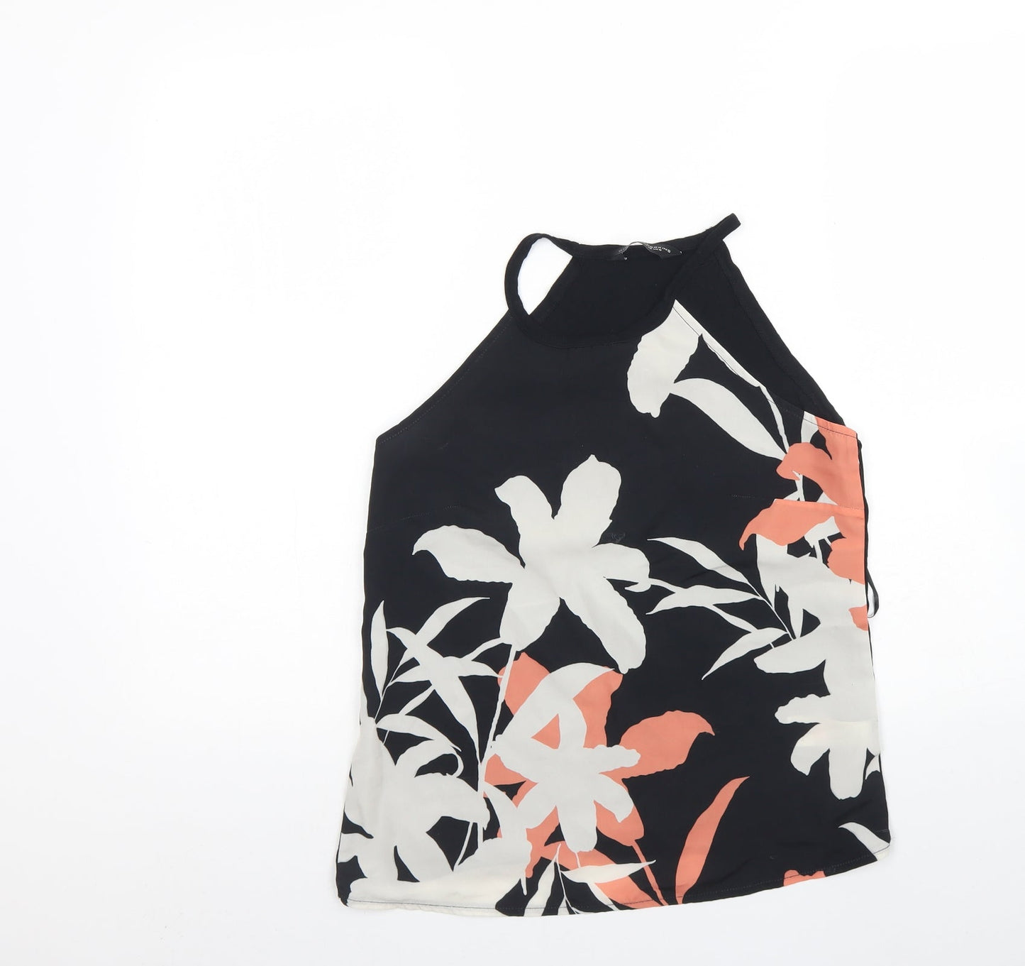 Dorothy Perkins Womens Black Floral Viscose Basic Tank Size 10 Round Neck