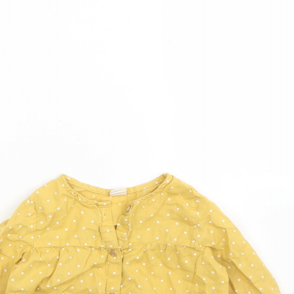 H&M Girls Yellow Polka Dot Cotton Basic Button-Up Size 2 Years Round Neck Button