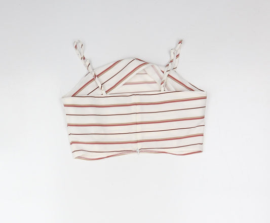 New Look Womens White Striped Polyester Cropped Tank Size 10 Round Neck