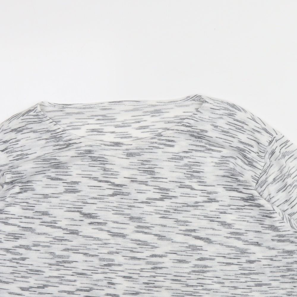Preworn Womens White Round Neck Herringbone Polyester Pullover Jumper Size 14