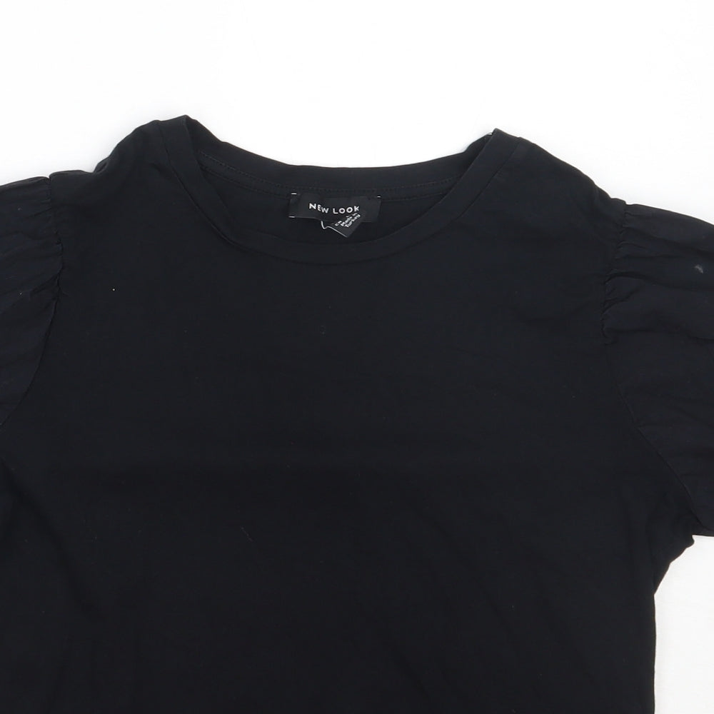 New Look Womens Black  Cotton Basic T-Shirt Size 10 Round Neck
