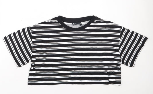 ASOS Womens Black Striped Cotton Cropped T-Shirt Size 6 Round Neck