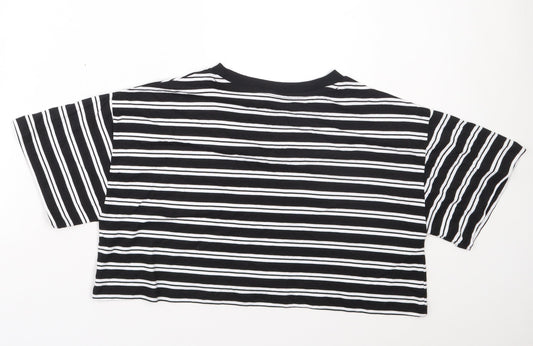 ASOS Womens Black Striped Cotton Cropped T-Shirt Size 6 Round Neck