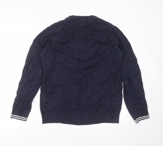 H&M Mens Blue Round Neck  Cotton Pullover Jumper Size M