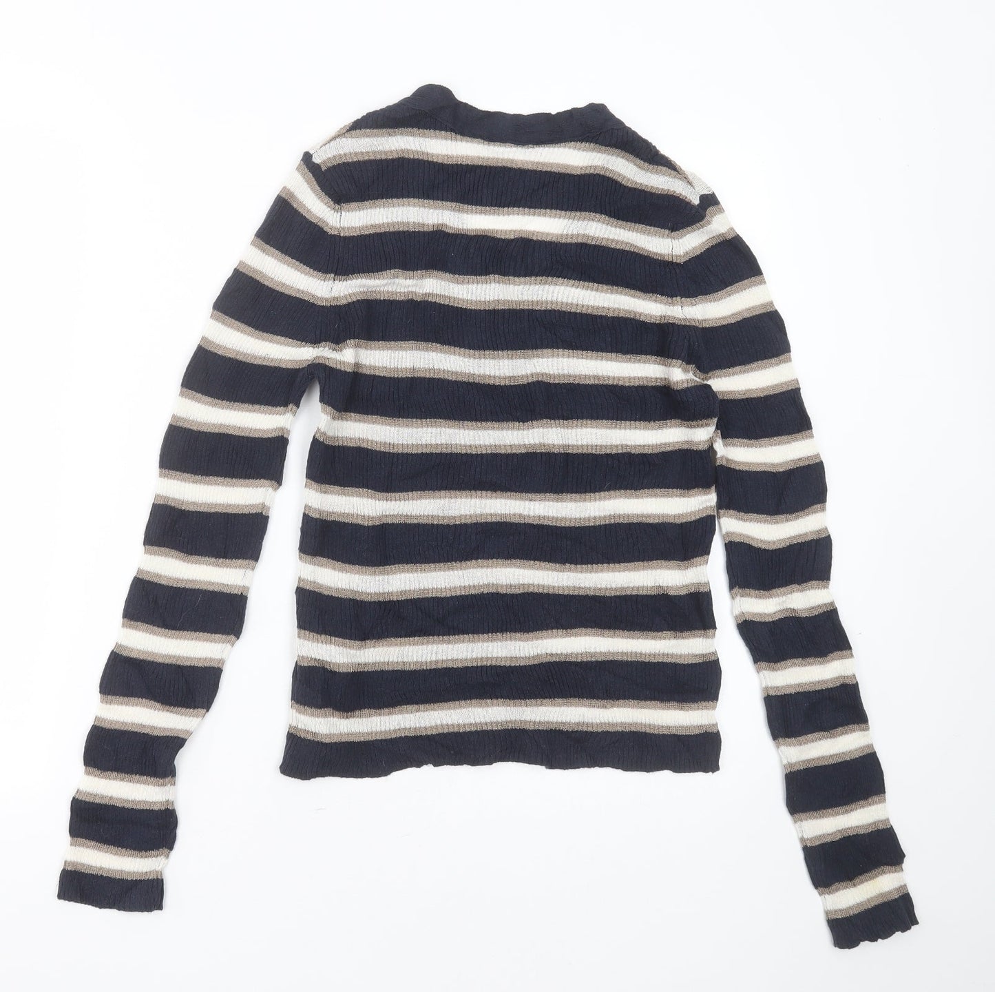 Marks and Spencer Womens Blue V-Neck Striped Cotton Pullover Jumper Size 12