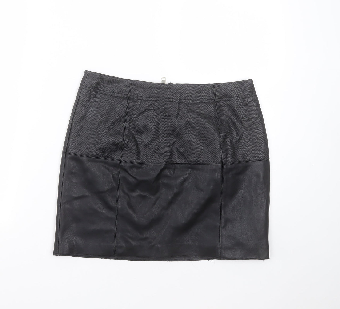 River Island Womens Black  Polyurethane Mini Skirt Size 10    - snake print detail
