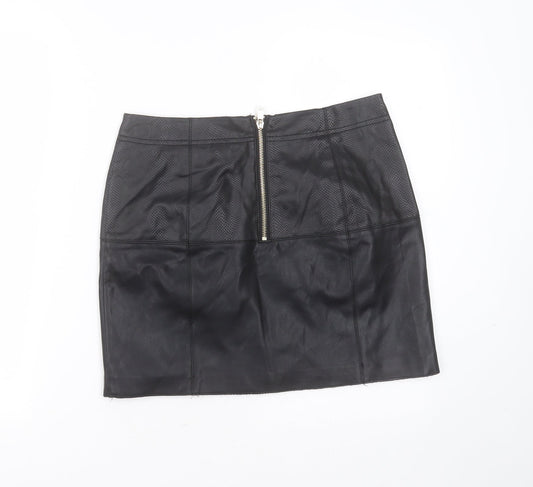 River Island Womens Black  Polyurethane Mini Skirt Size 10    - snake print detail