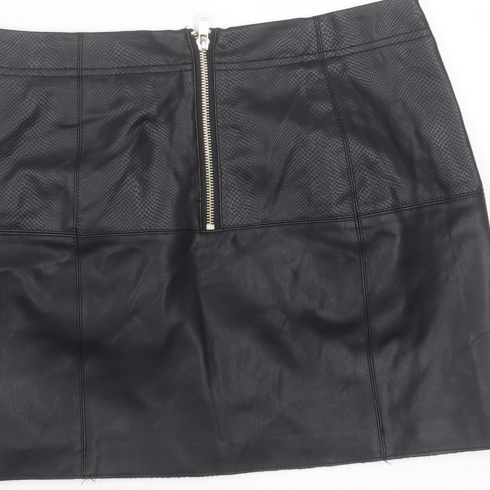 River Island Womens Black  Polyurethane Mini Skirt Size 10    - snake print detail