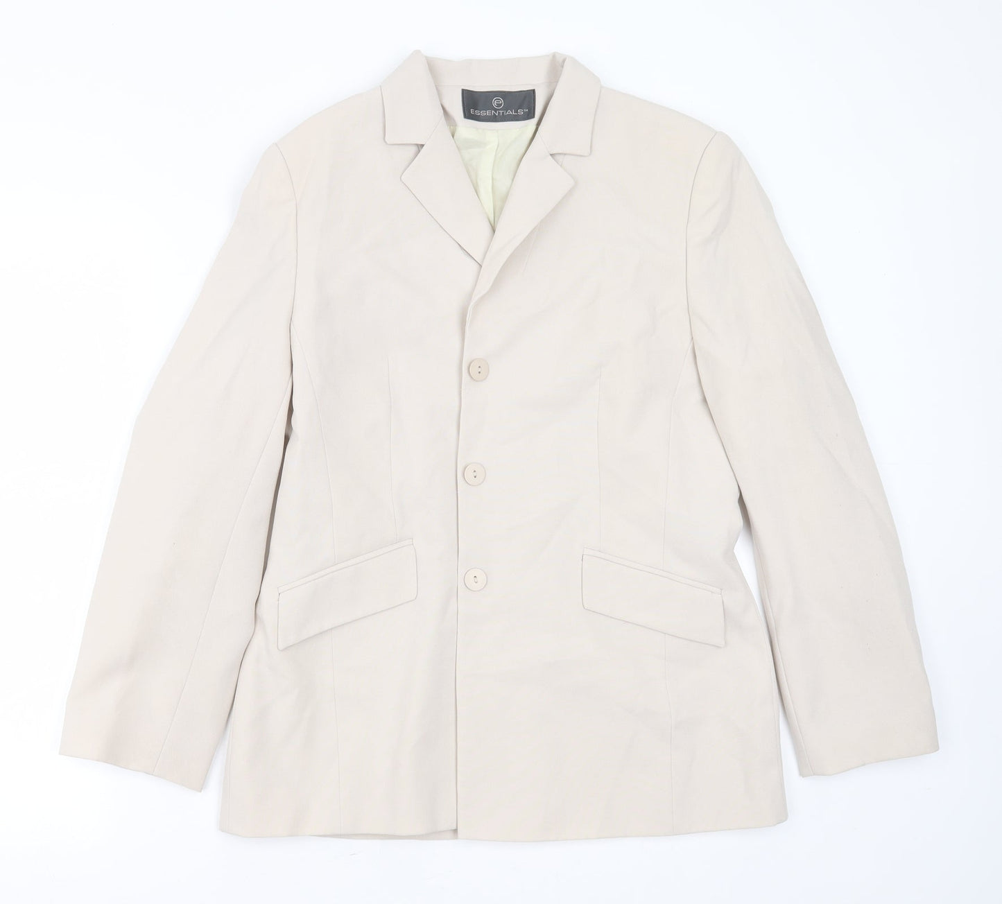 Essentials Womens Beige  Polyester Jacket Suit Jacket Size 14