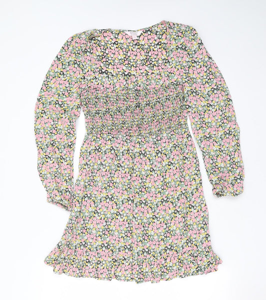 Miss Selfridge Womens Multicoloured Floral Viscose Fit & Flare  Size 6  Square Neck