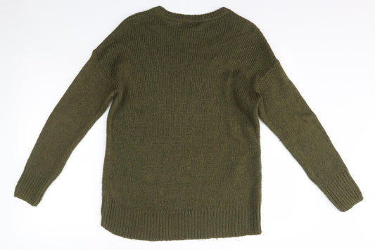 New Look Womens Green Round Neck  Acrylic Pullover Jumper Size S