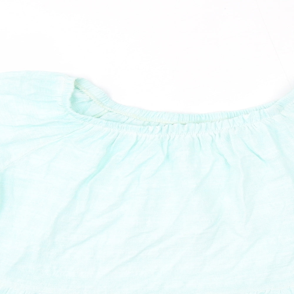 Preworn Womens Green  Cotton Basic Blouse Size L Off the Shoulder - Made in Italy