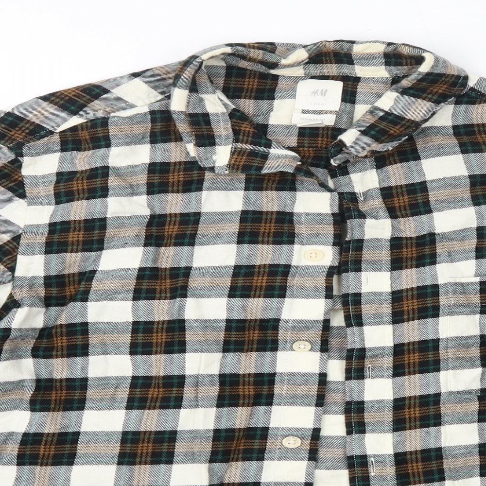 H&M Mens Green Check Cotton  Button-Up Size M Collared
