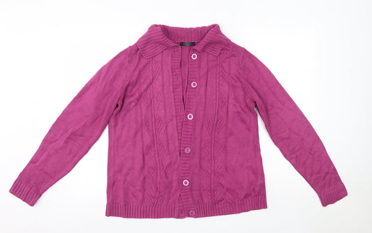 BM Womens Pink Collared  Acrylic Cardigan Jumper Size S