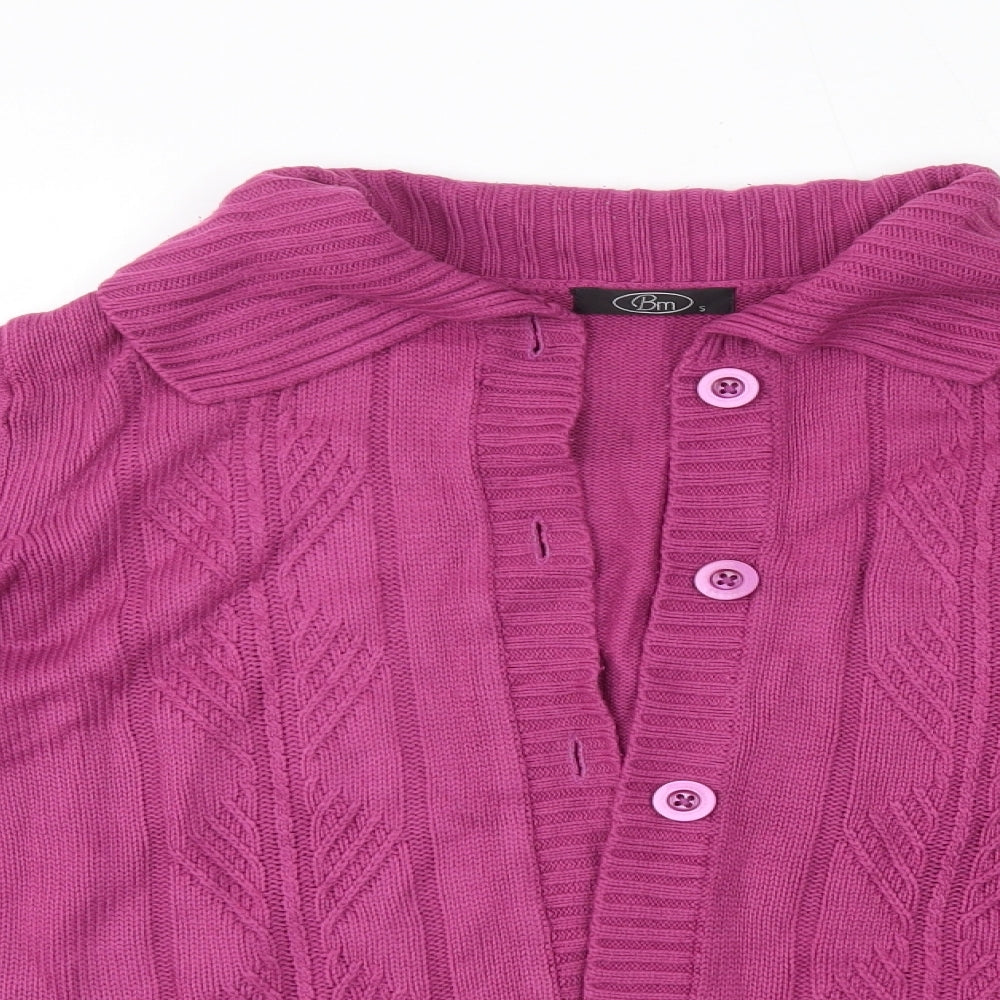 BM Womens Pink Collared  Acrylic Cardigan Jumper Size S