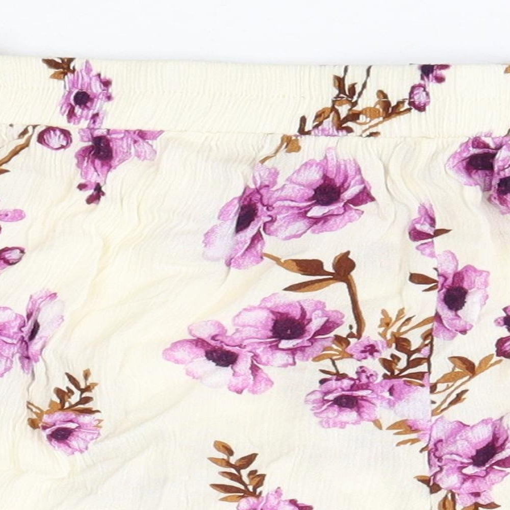 Primark Womens Ivory Floral Viscose Boyfriend Shorts Size 8  Regular