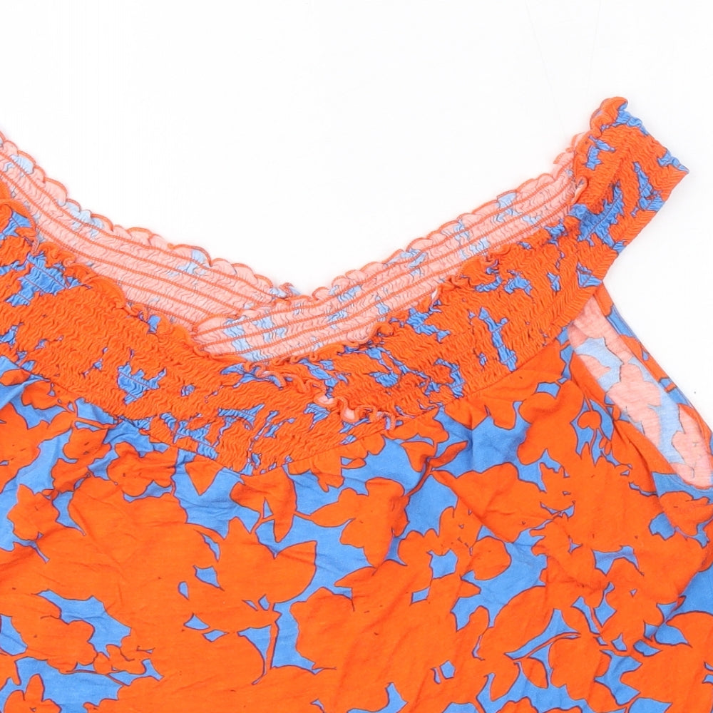 H&M Womens Orange Floral Viscose Basic Blouse Size L V-Neck