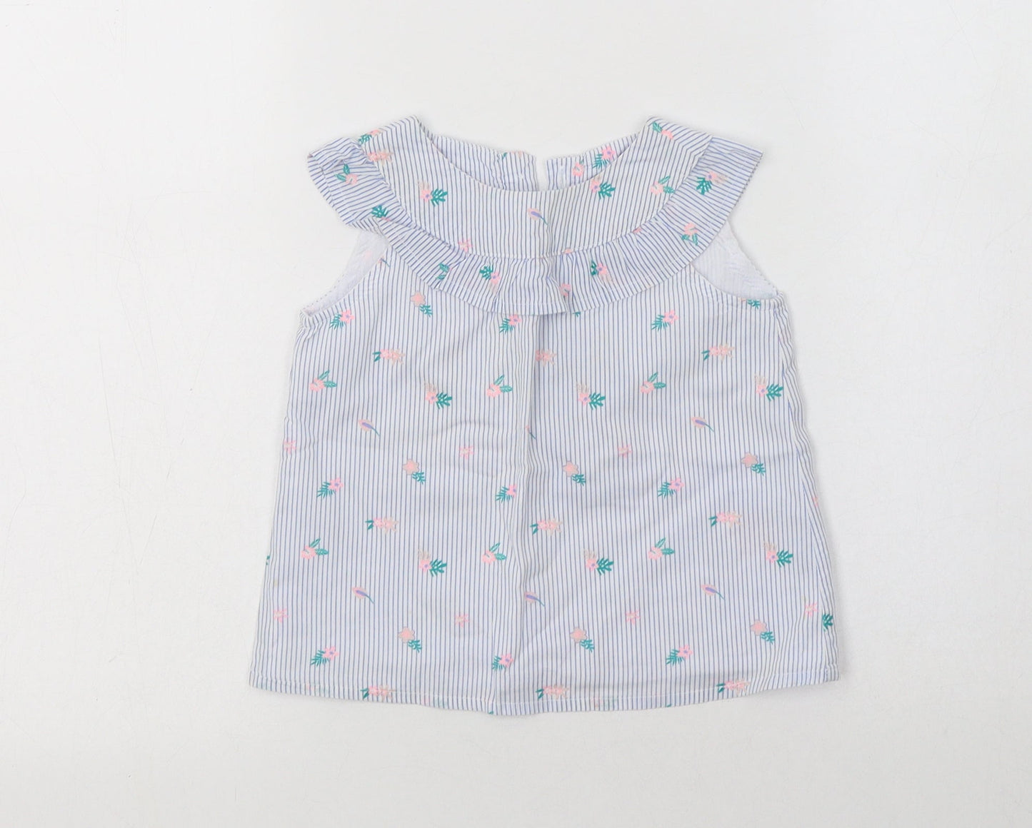 So Cute Baby Blue Floral Cotton Basic Blouse Size 12-18 Months Collared Button