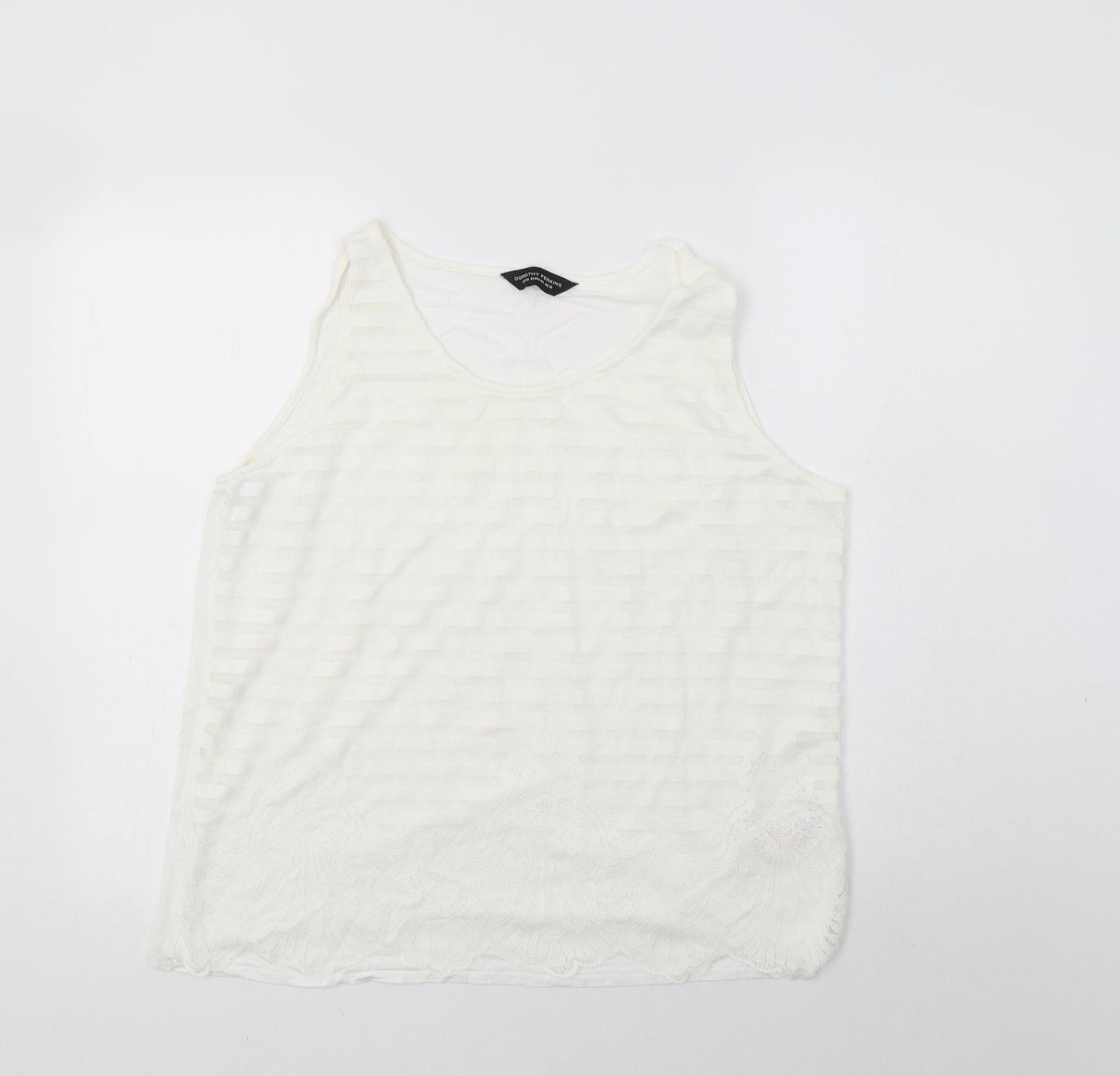 Dorothy Perkins Womens White  Viscose Basic Tank Size 16 Round Neck - Lace Overlay